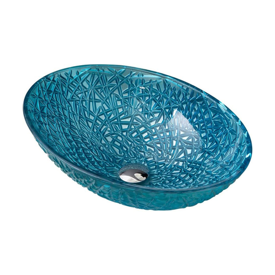 Drop Decorative Oval Glass Wash Basin Blue