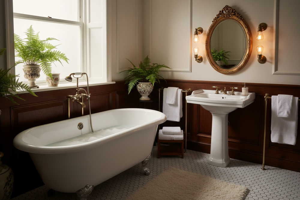 Vintage brass powder room