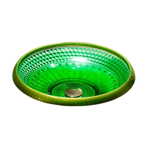 Drop Decorative Round Glass Wash Basin Green×Gold