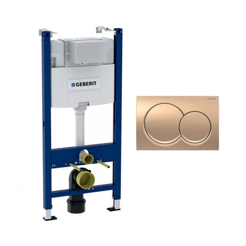 Geberit Alpha 01 Chassis Concealed Flush Tank with Flush Plate Matt Rose Gold