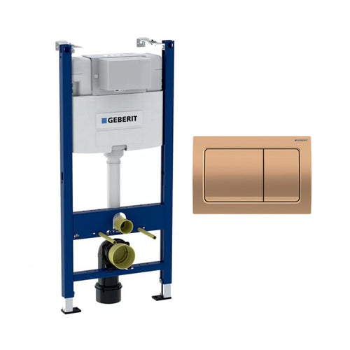 Geberit Alpha 01 Chassis Concealed Flush Tank with Flush Plate Matt Rose Gold
