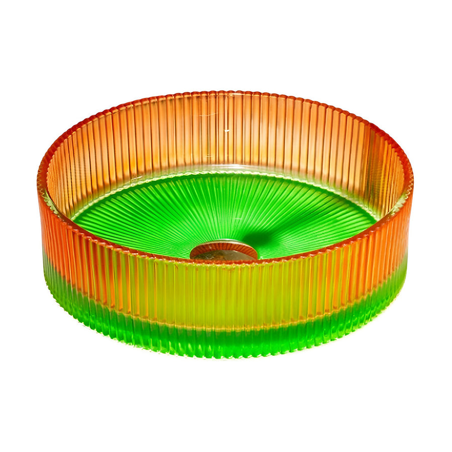 Drop Decorative Round Glass Wash Basin Green × Orange