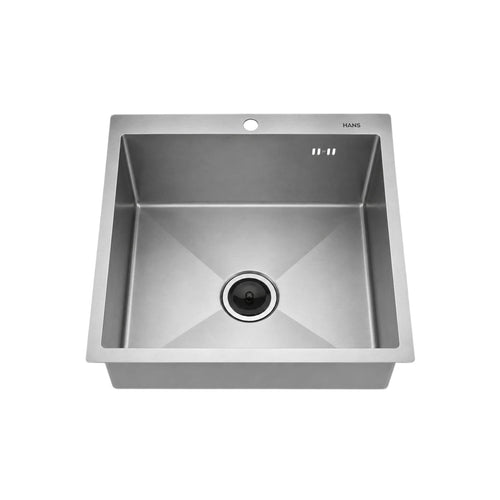 Hans Handmade Kitchen Sink 46 × 46 cm Stainless with Drain