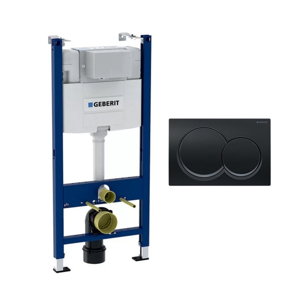 Geberit Alpha 01 Chassis Concealed Flush Tank with Flush Plate Glossy Black