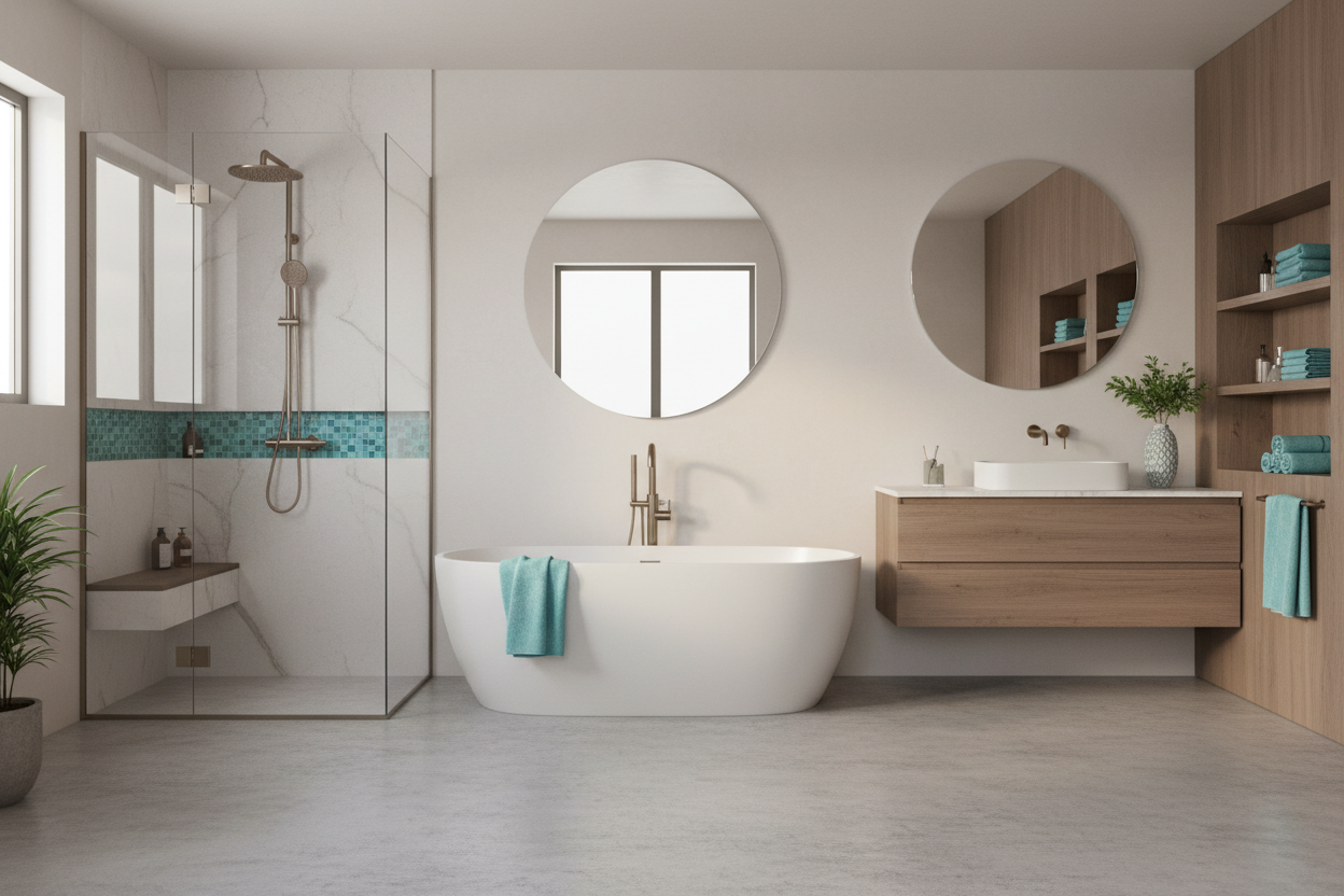 Turquoise mosaic family bathroom